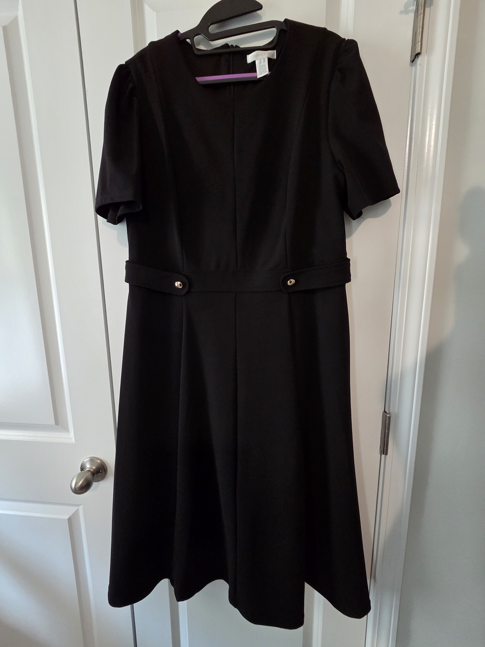 London Times Black Midi Fit And Flare A-Line Dress with Waist Tabs